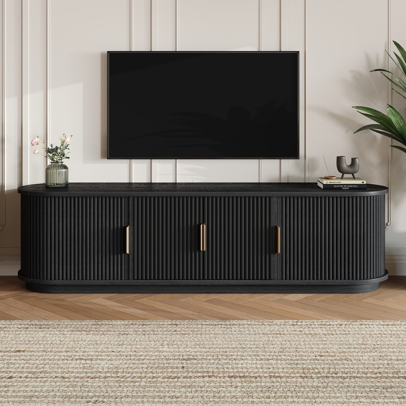 Farmhouse Wooden TV Stand up to 75" with Sliding Door and Adjustable Shelves for Modern Home Entertainment