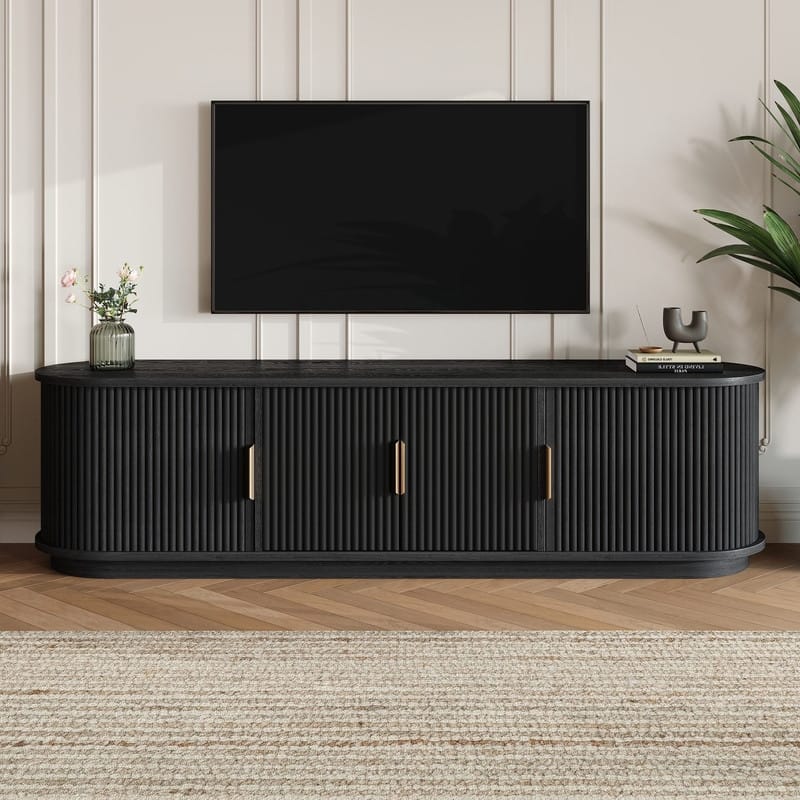 Farmhouse Wooden TV Stand up to 75" with Sliding Door and Adjustable Shelves for Modern Home Entertainment - Black