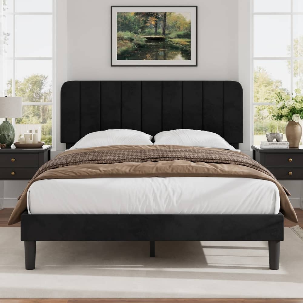 Javlergo Upholstered Bed Frames with Height-adjustable Headboard