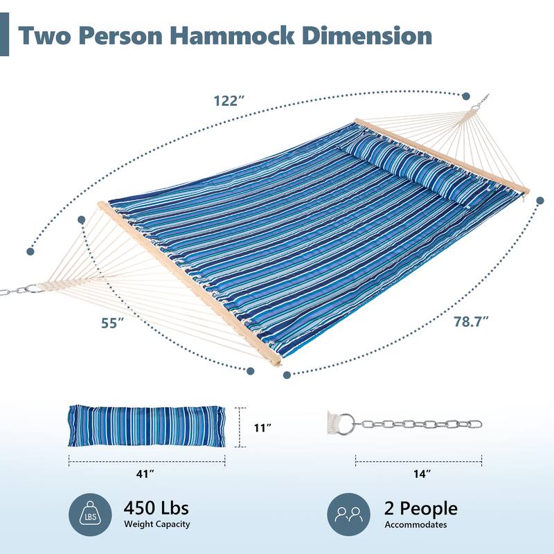 78'' Quilted 2 Person Hammock Beach Swing with Spreader Bars&Pillow - 55.1*122*1