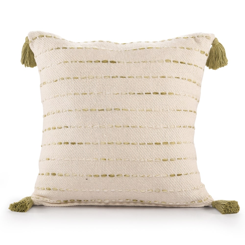 Sevita Torrent Variegated Stripe Cotton Blend Handmade 20"x20" Throw Pillow, with Tassels