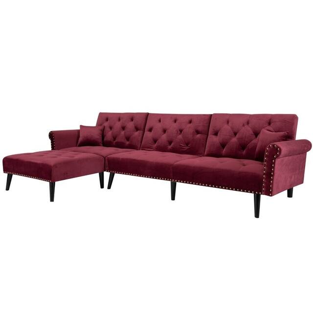 Velvet Convertible Tufted Sleeper Corner Sectional Sofa Bed