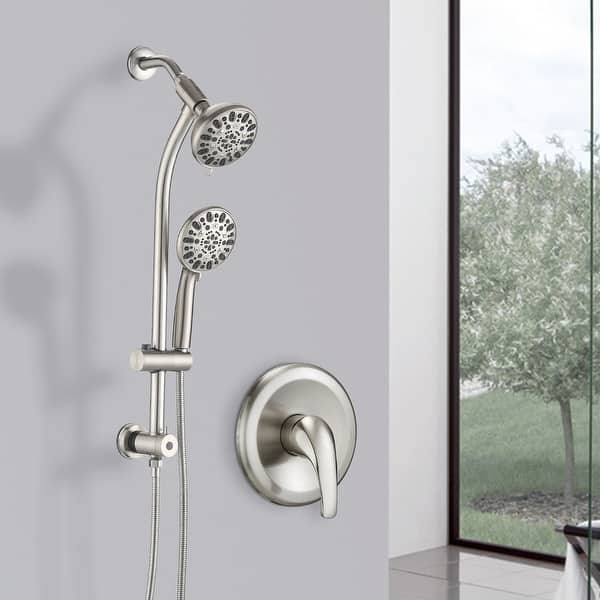 Bathroom Adjustable Height Slide Bar Dual Shower Head with Handheld