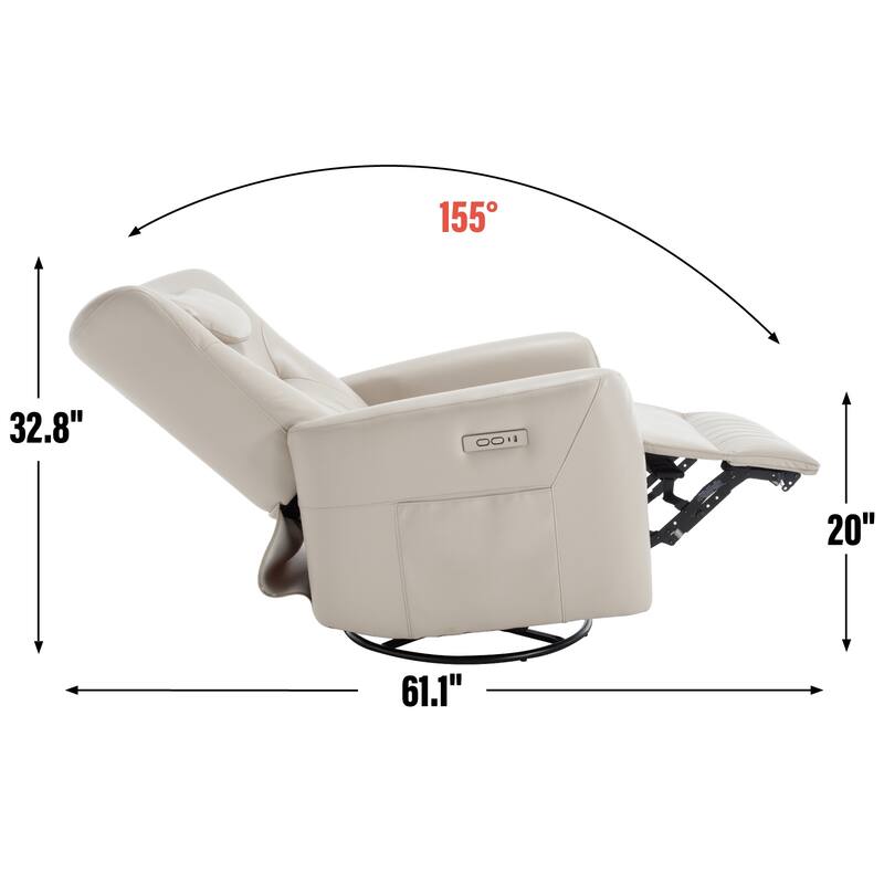 Beige Power Recliner with Swivel, Rocking Motion & Lumbar Pillow