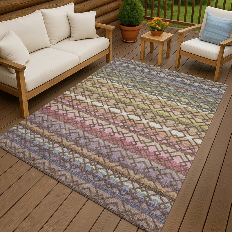 Machine Washable Indoor/ Outdoor Cabo Stripe Chantille Rug