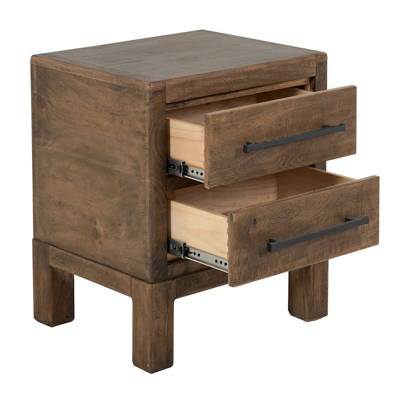Terry Nightstand with 2 Drawers, Walnut Brown Mango and Melina 24 Inch