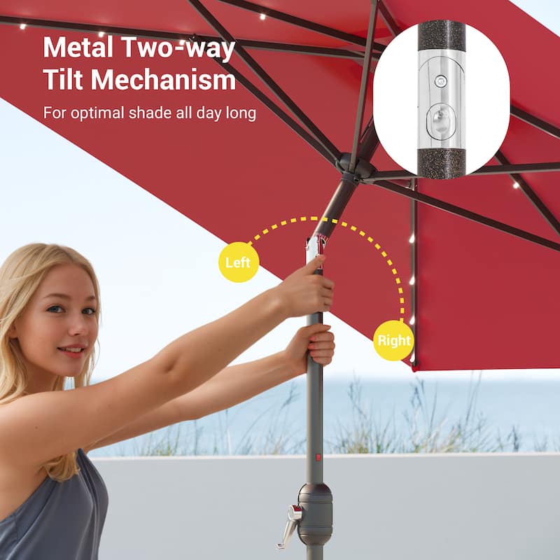 Bonosuki 10 x 6.5ft LED Patio Rectangular Umbrella Outdoor Market Umbrella Aluminium/Steel with Tilt and Crank