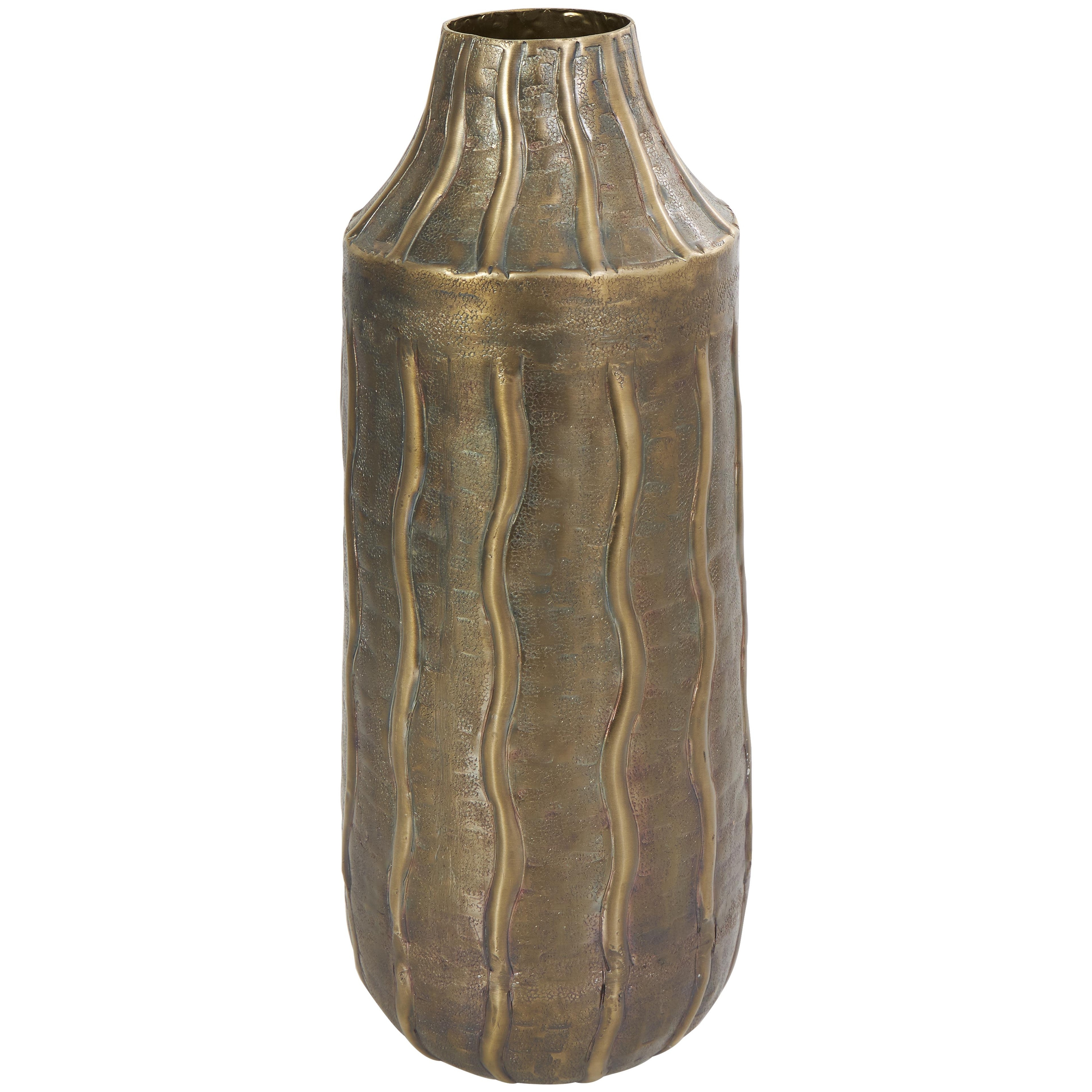 Metal Snakeskin Inspired Decorative Vase with Dimensional Wavy Accents - Brass - Roche River Decor