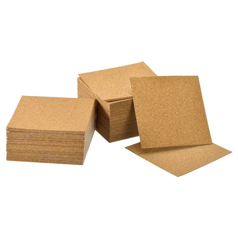 100Pcs Self-Adhesive Cork Square, 4" Cork Backing Sheets Cork Coasters - Brown