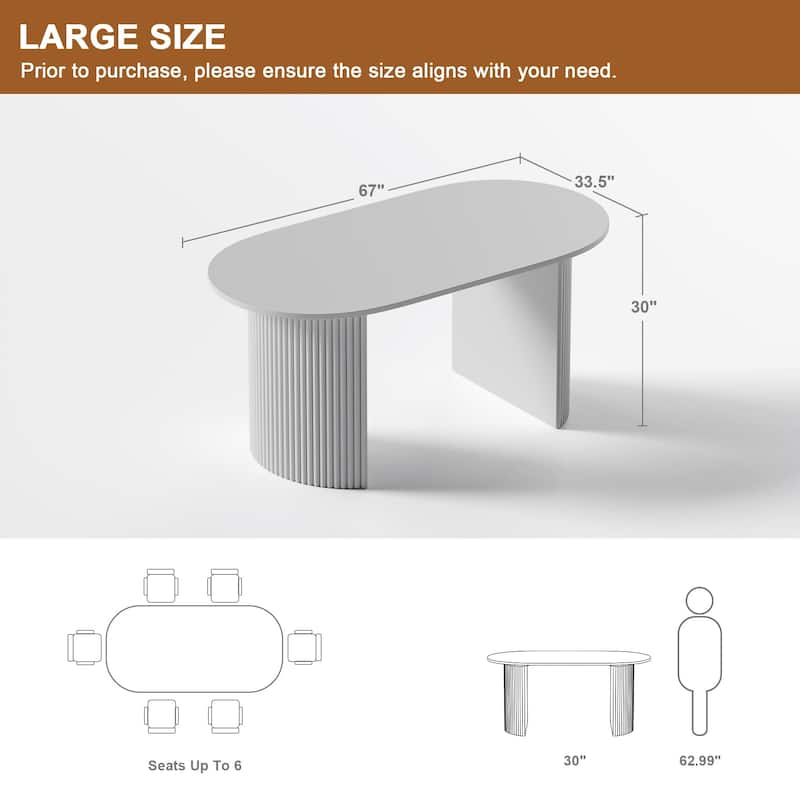67" Nordic Style Oval Dining Table - for 6 People