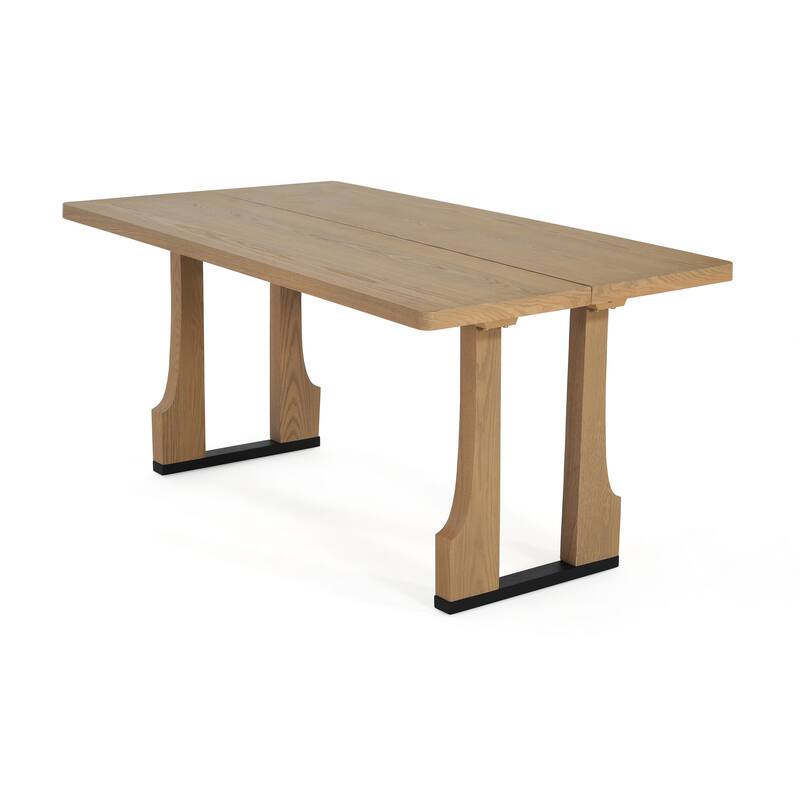 Roomfitters 63" Rectangular Dining Table with Solid Wood Top and Sturdy Double Pedestal Base, Modern Kitchen Table