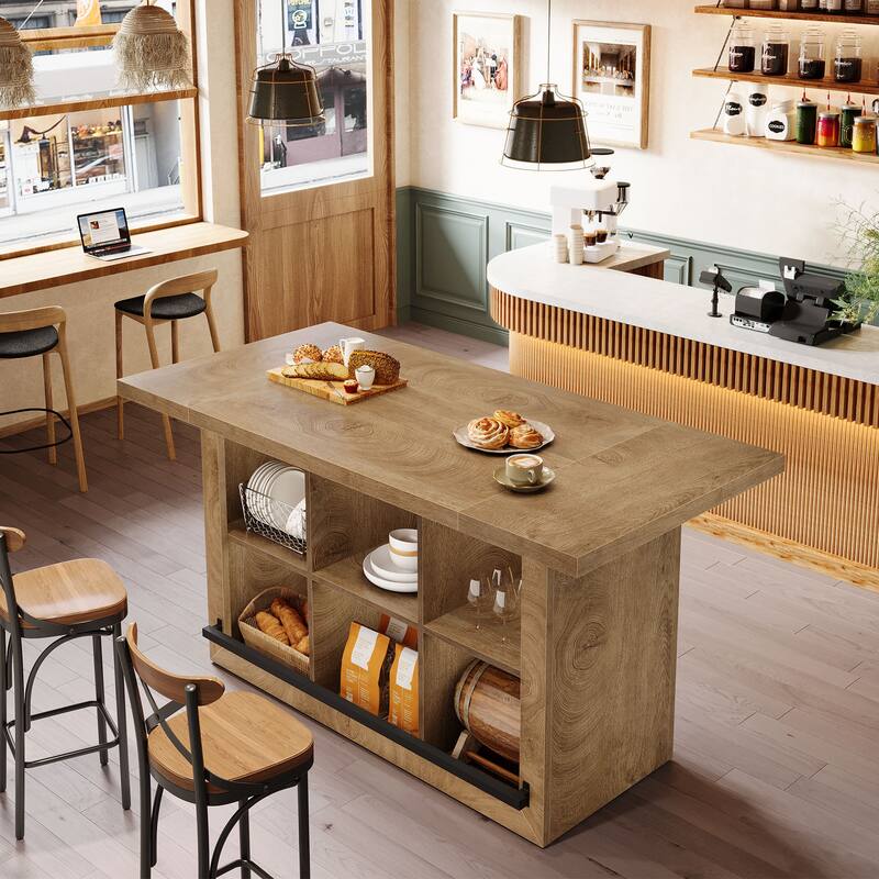 Counter Height Bar Table with Storage, Home Bar Cabinet Unit, Large Pub Table Kitchen Dining Room Accent Bar Console