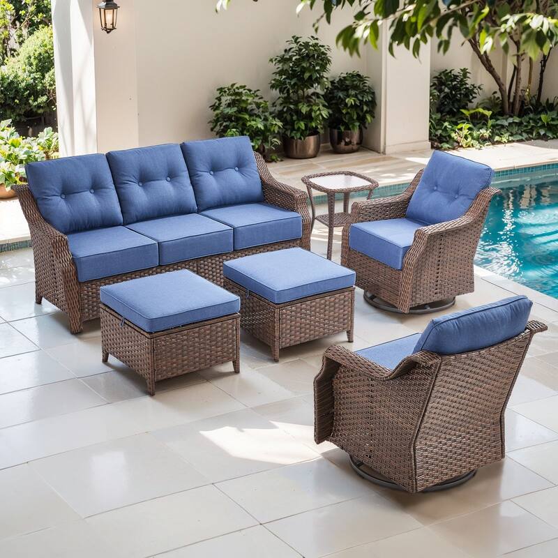 Artisan 6-Piece Patio Brown Wicker Sofa Conversation Set with 6-Inch Thick Cushions