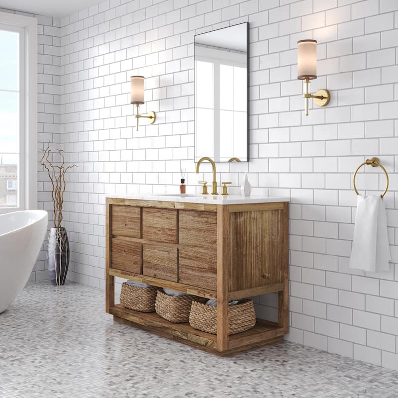 Oakman Mango Wood Carrara White Marble Countertop Bath Vanity with Faucet