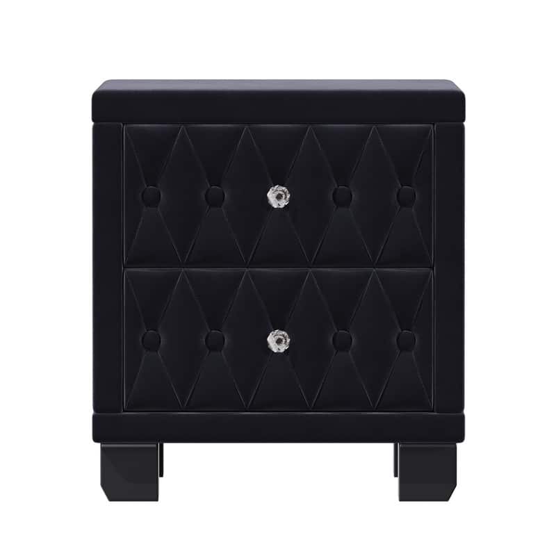 Velvet Bedside Table Nightstand with 2 Drawers and Crystal Handle