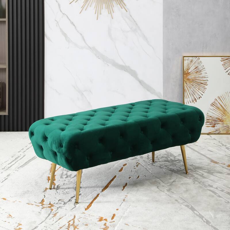 Window Bench Footrest Padded Seat Luxury End of Bed Bench - Green