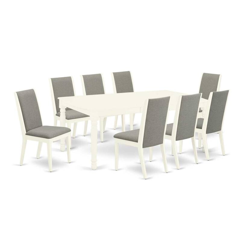 Modern 9-Piece Dining Set - Linen White Table & Parson Chairs - Solid Wood Frame - 78