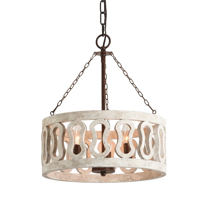 Cusp Barn 3-Light Farmhouse Candle Chandelier Rustic Drum Ceiling Pendant Light for Living Room