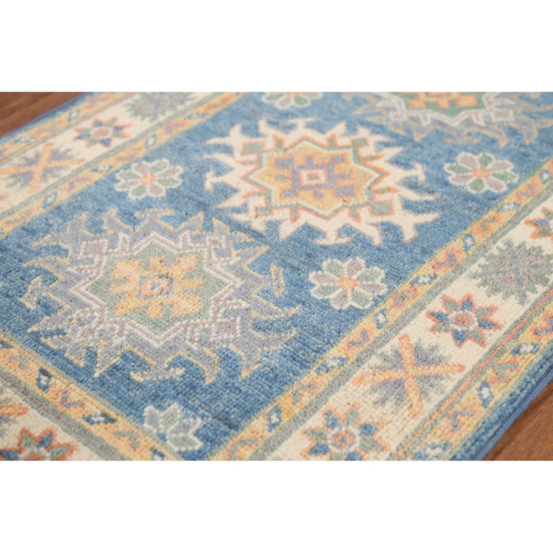 Blue Kazak Oriental Accent Rug Handmade Traditional Wool Carpet - 2'1"x 2'10"