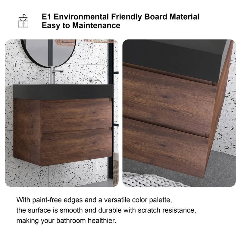 Single Sink Floating Bath Vanity in with Solid Surface Top