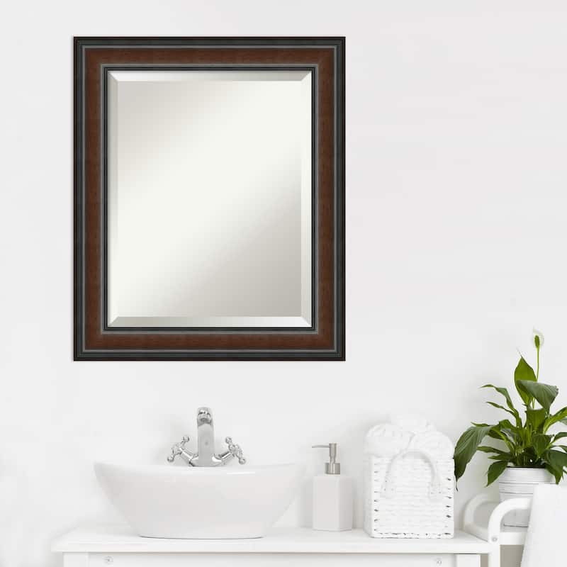 Beveled Wood Bathroom Wall Mirror - Cyprus Walnut Frame