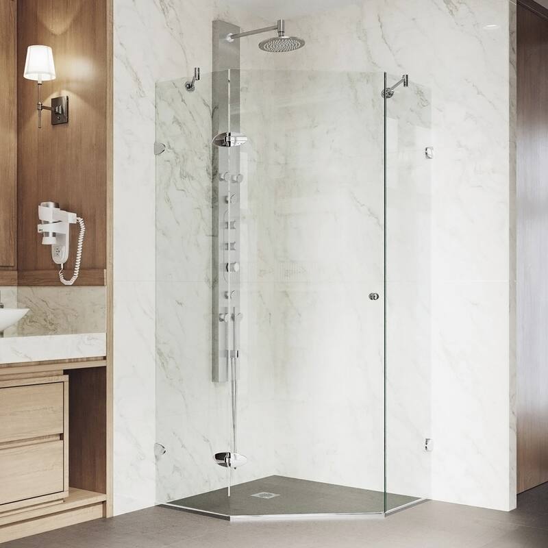 VIGO Verona Frameless Hinged Neo-Angle Shower Enclosure - 34"D x 34"W x 73"H - Chrome