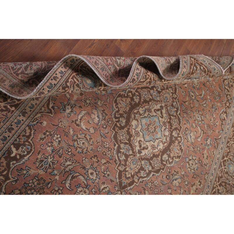 Traditional Pink Mashad Persian Vintage Rug Handmade Wool Carpet - 6'5"x 9'5"