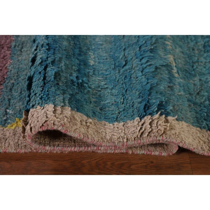 Geometric Plush Moroccan Oriental Area Rug Hand-Knotted Wool Carpet - 7'11" x 10'9"