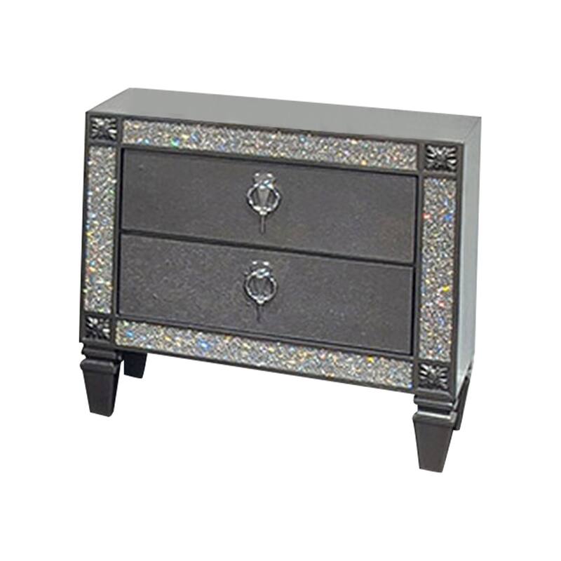 Gray/Silver 2 Drawer 26 in. W Nightstand with Trimmed Edge Design