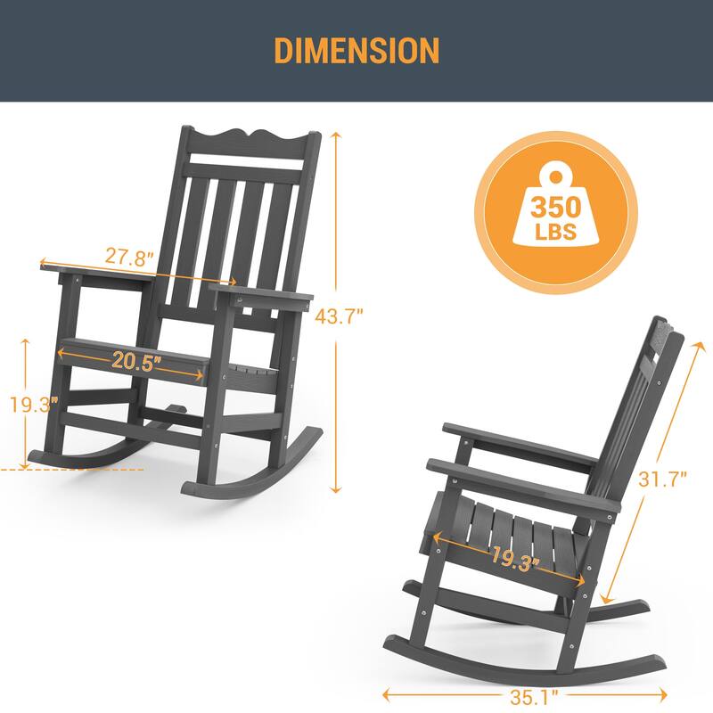 LIVOOSUN Patio Adirondack Chair Outdoor Plastic Rocking Chair Set of 2