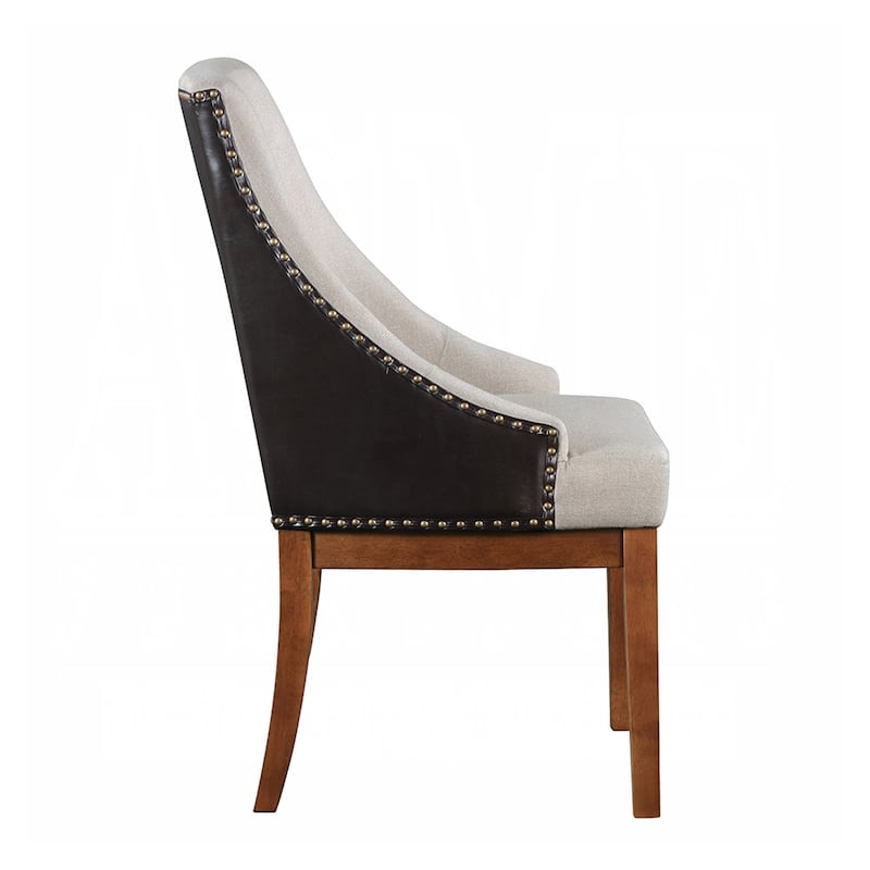 Set of 2 Faux Leather Dining Chairs with Nailhead Trim in Brown