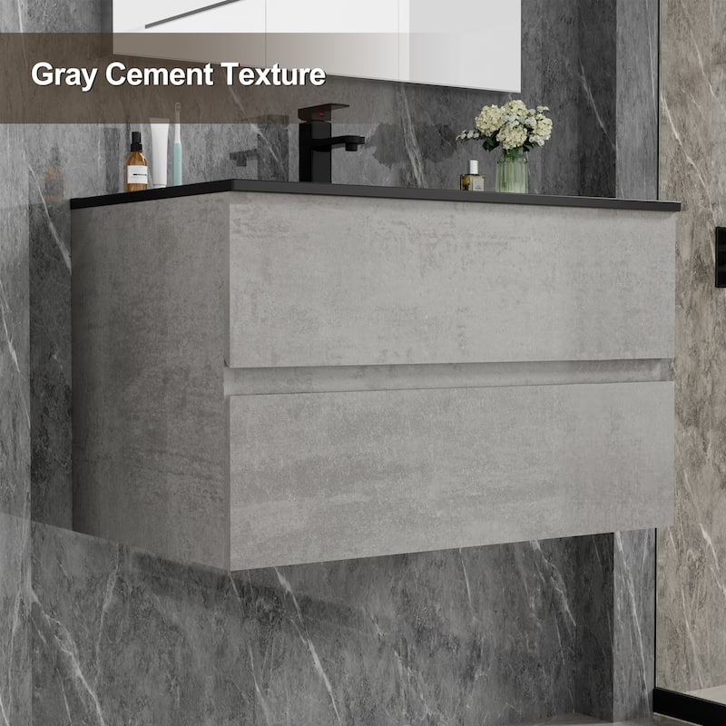 Wall Mounted Bathroom Vanity Sink with Black Sink & Faucet