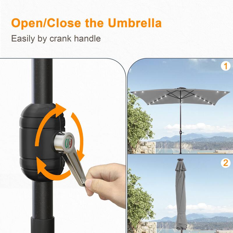 LIVOOSUN 10x6.5ft Steel Solar-Powered LED Patio Umbrella,w/Crank Tilt