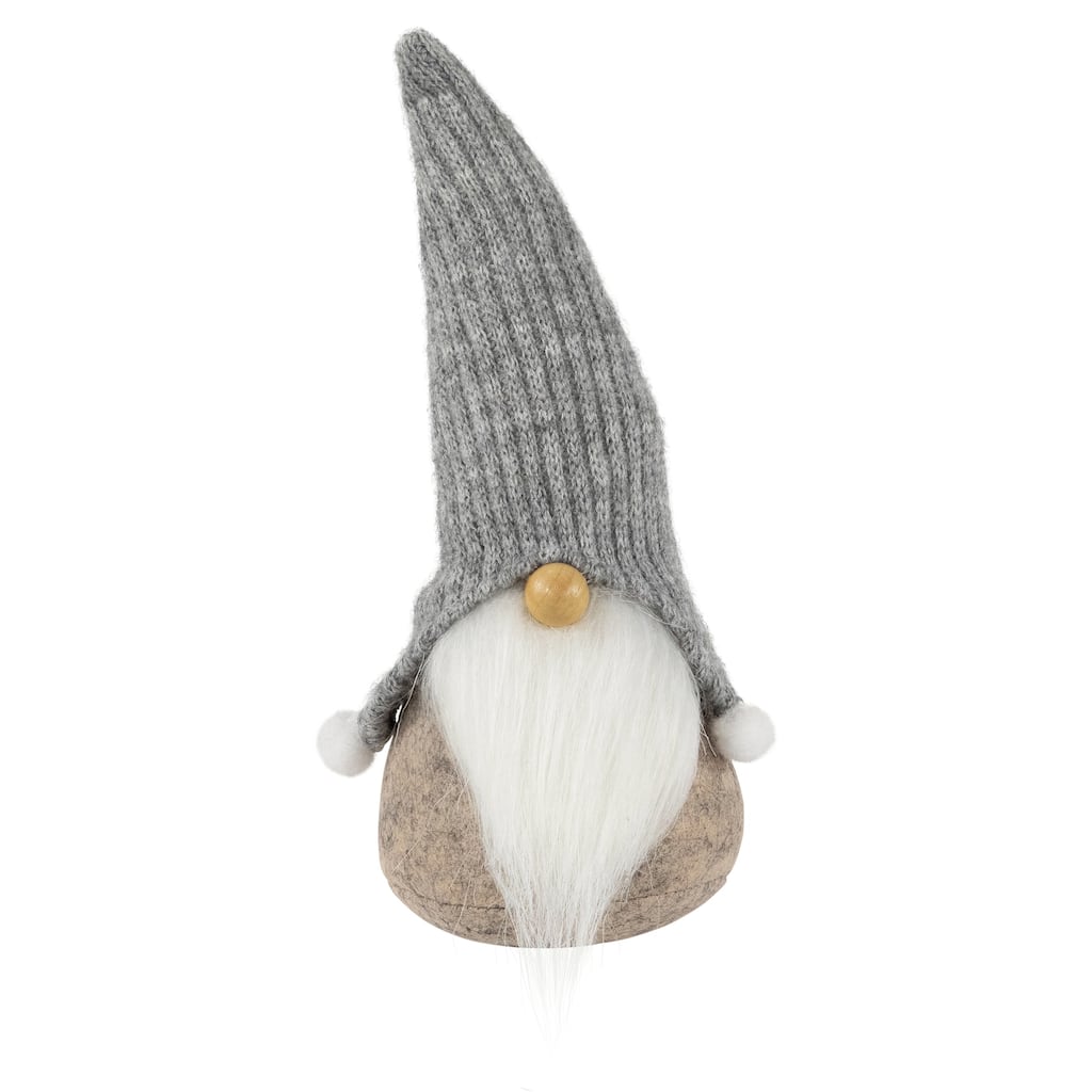 9" Beige and Gray Gnome with Knitted Hat Christmas Figure