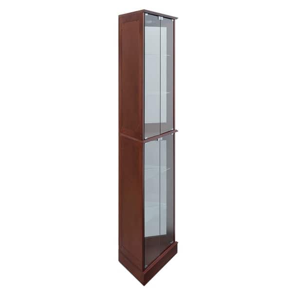 Belleze Woody Corner Curio Cabinet Glass Door 6 Shelves Walnut Standard On Sale Overstock 31315707