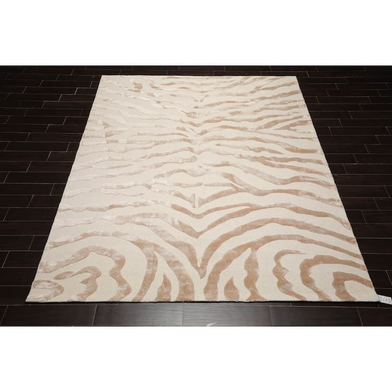 Hand Made Wool & Silk Modern & Contemporary Oriental Area Rug Ivory