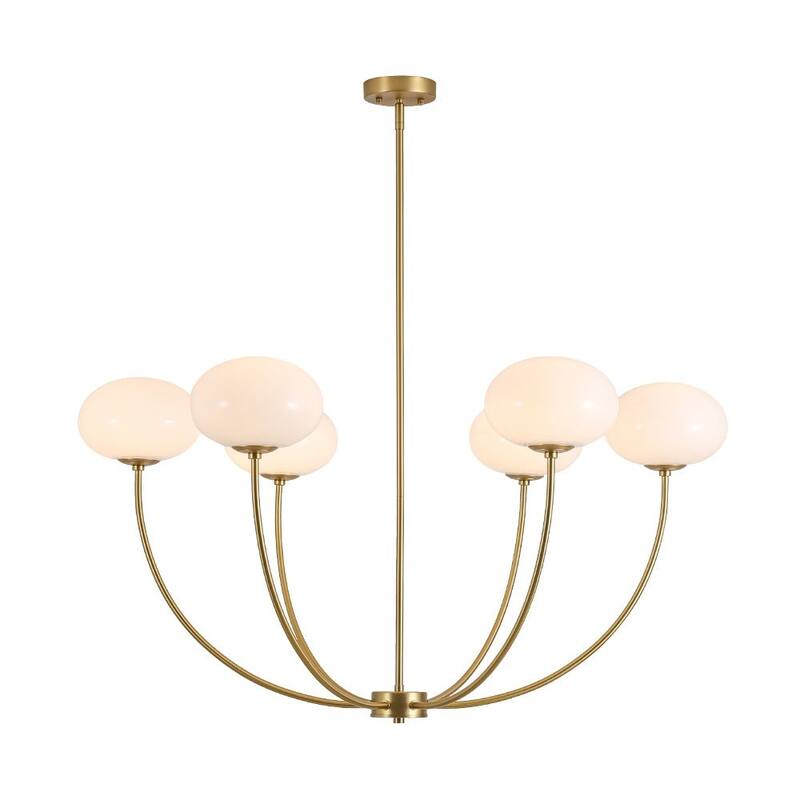 Modern 6-Light Oval Globe Opal Glass Arc Metal Chandelier - 40.9 in