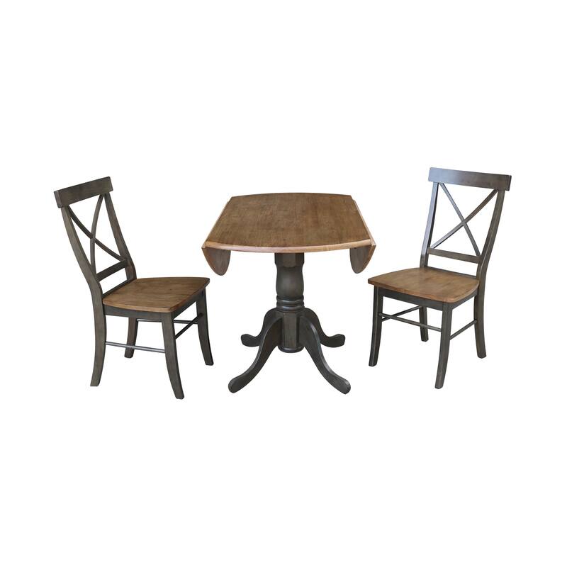 42" Solid Wood Dual Drop Leaf Table With 2 X-Back Chairs - 3 Piece Set