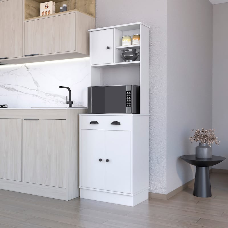 Microwave Storage Stand With 3-Doors And Drawer - White