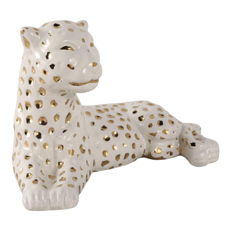 Ceramic Leopard Decorative Figurine - White and Gold