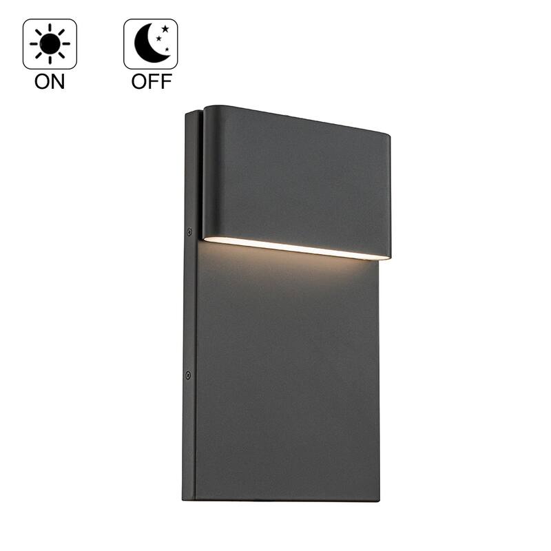 1-Light H13/15 in Modern Simple Sqaure 10W/13W Integrated LED Outdoor Wall Sconce with Dusk to Dawn Sensor in Matte Black