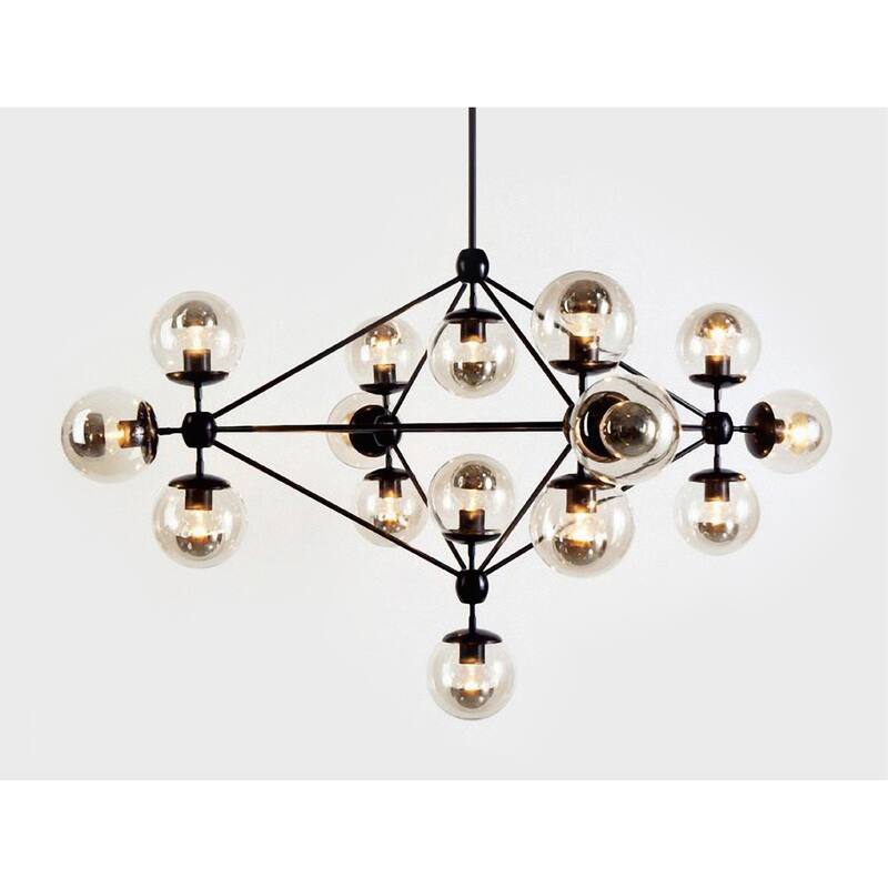 15-Light Black Iron Chandelier With Smoke Glass Shades
