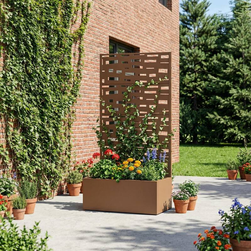 Raised Garden Bed Planter with Trellis Movable Planter Box with Lockable Wheels