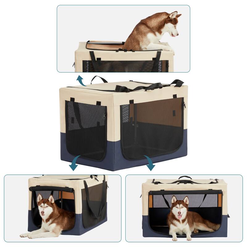 Adjustable Fabric Cover by Spiral Iron Pipe Strengthen Sewing Dog Travel Crate three Door Design for Medium Small