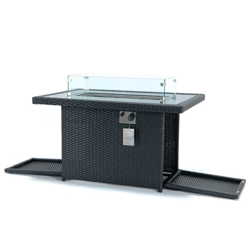 LeisureMod 44" Outdoor Fire Pit Table with 55,00 BTU - Rectangular Wicker Rattan Table for Lounge Porch Backyard Patio Decor