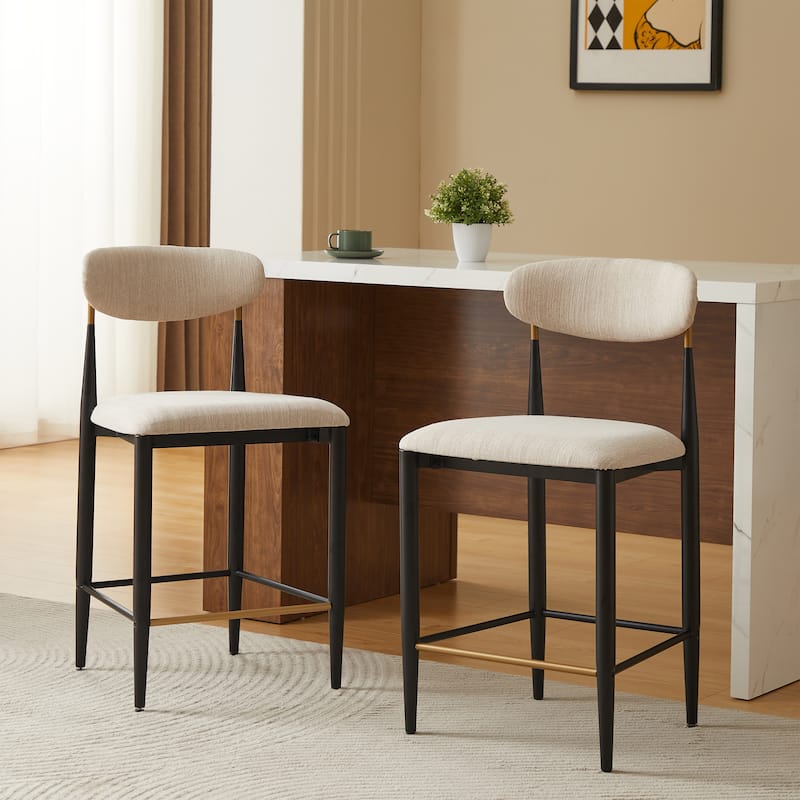 Christopher Knight Home - Livia Armless Bar Stool Set of 2 - Modern Fabric Upholstery with Sleek Black and Gold Metal Frame - Beige+Black