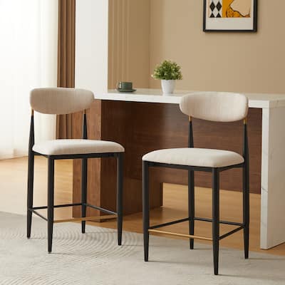 Christopher Knight Home - Livia Armless Bar Stool Set of 2 - Modern Fabric Upholstery with Sleek Black and Gold Metal Frame