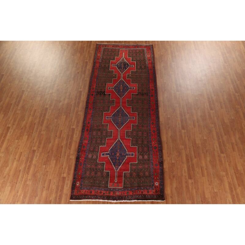 Geometric Hamedan Persian Vintage Area Rug Handmade Wool Carpet - 5'2"x 13'4"