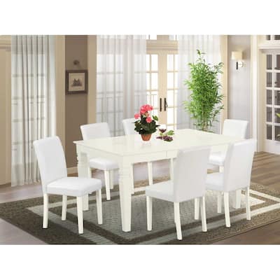 Victorian Dinette Set 7 Piece - Rectangle Table w/ Butterfly Leaf & 6 Dining Chairs - Linen White