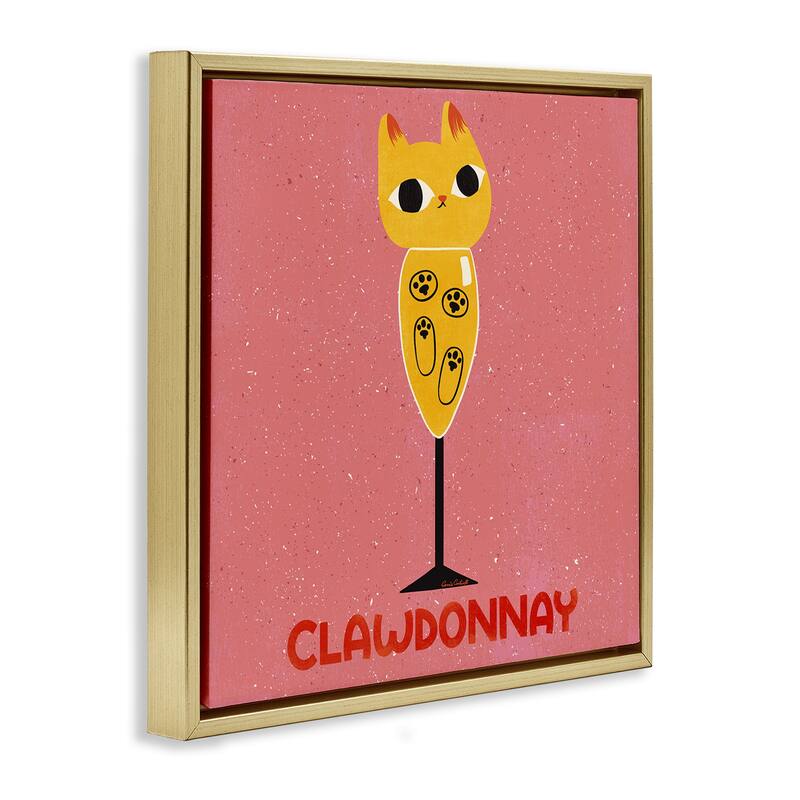 Stupell Clawdonnay Feline Wine Framed Floater Canvas Wall Art Design By Carrie Cantwell